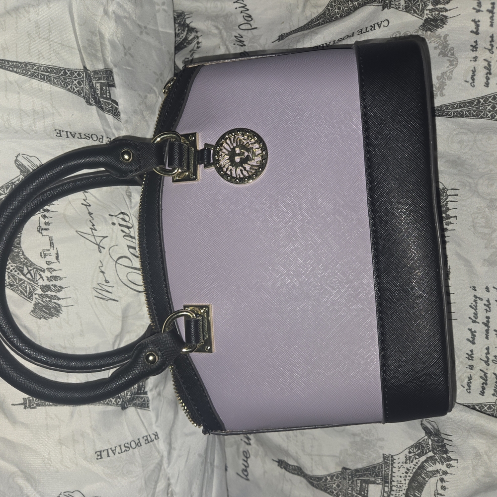 Black and Purple Satchel with Gold Emblem